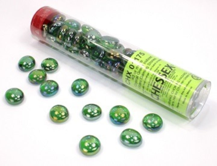 Crystal Green Iridized Glass Gaming Stones (40+ pcs)
