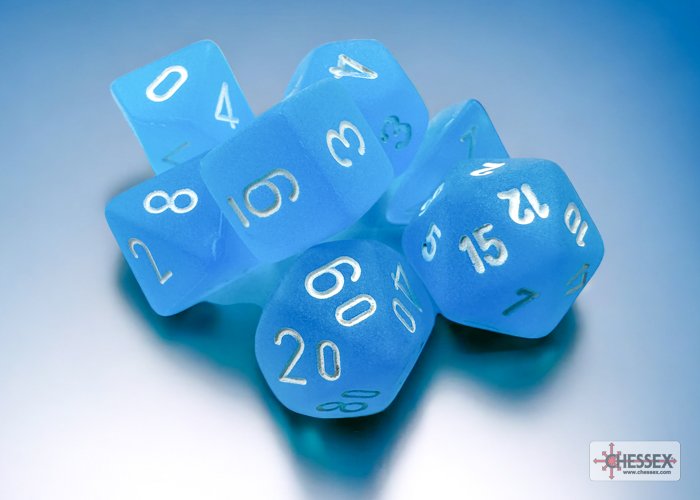 Frosted Caribbean Blue/White (Mini-Polyhedral 7-Die Set)