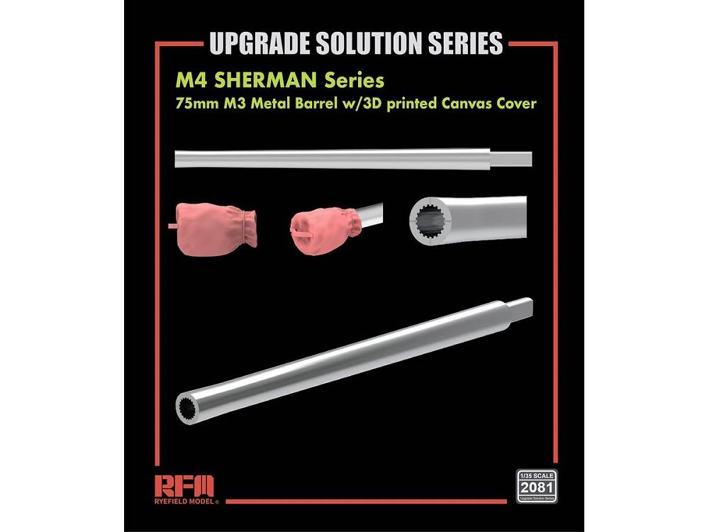 75mm M3 Metal Barrel w/3DPrinted Canvas Cover for M4 Sherman