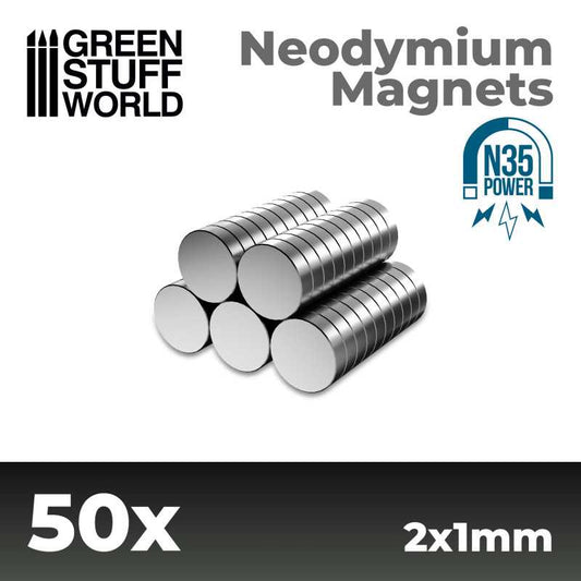 Neodymium Magnets N35 (2mm x 1mm) x50 pcs.