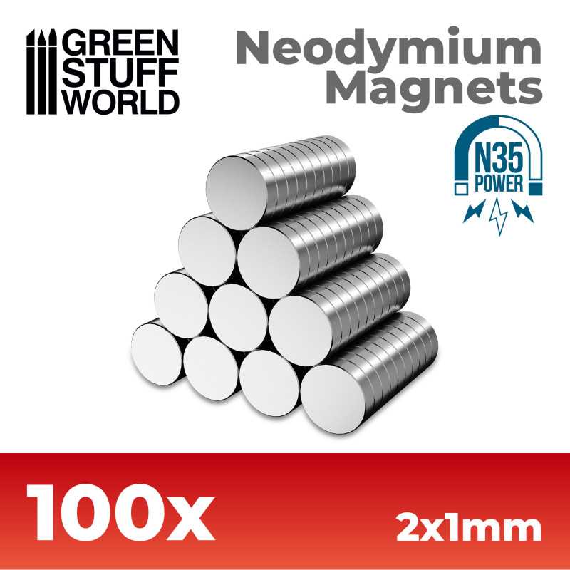 Neodymium Magnets N35 (2mm x 1mm) x100 pcs.