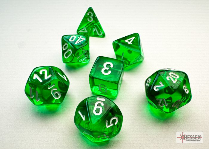 Translucent Green/White (Mini-Polyhedral 7-Die Set)