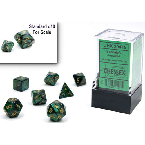 Scarab Jade/Gold Mini-Polyhedral 7-Die Set