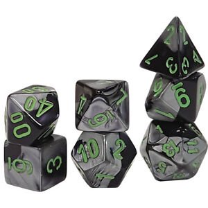 Gemini Black-Grey/Green (Mini-Polyhedral 7 Die Set)