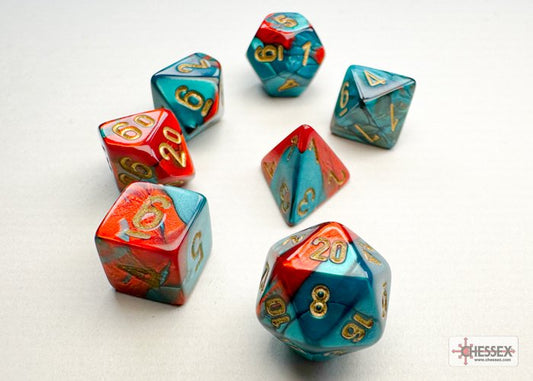 Gemini Red-Teal/Gold (Mini-Polyhedral 7-Die Set)