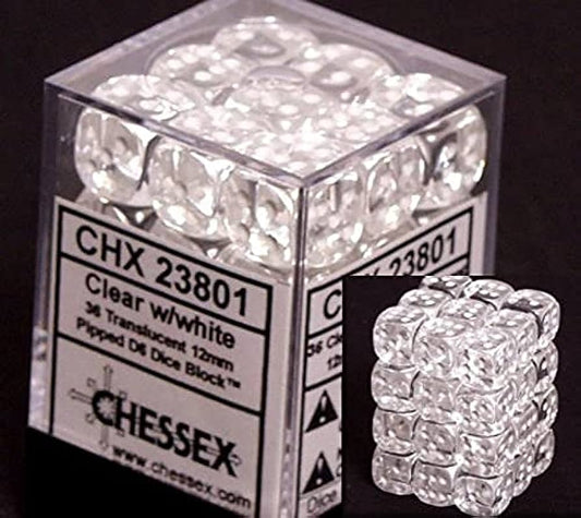 Translucent Clear/White 12mm D6 (36 Dice)