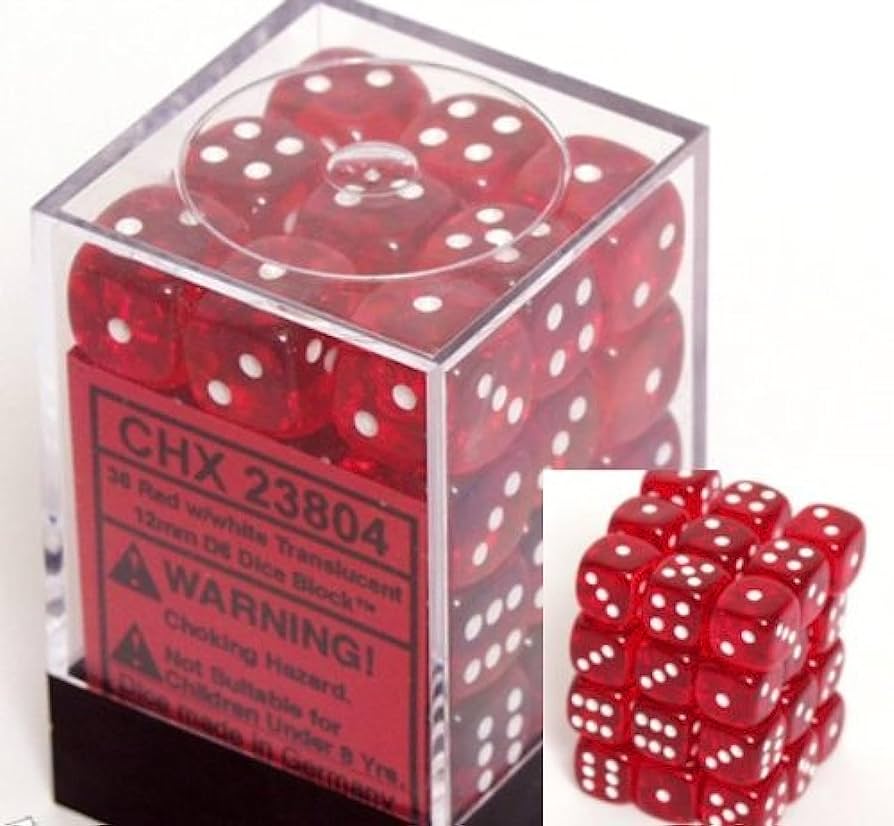 Translucent Red/White 12mm D6 (36 Dice)