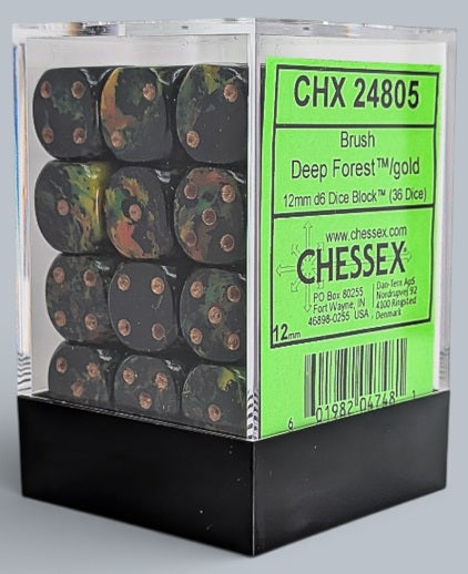 Brush Deep Forest/Gold d6 Dice Block (36 Dice)