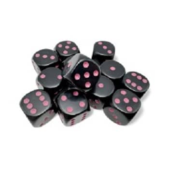 Opaque Black/Pink (16mm D6 Dice Block of 12)