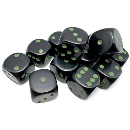 Opaque Black/Green (16mm D6 Dice Block of 12)