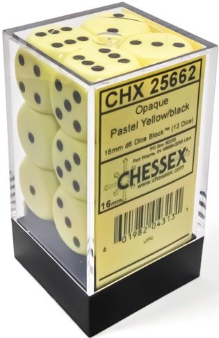 Opaque Pastel Yellow/Black (D6 Dice Block of 12)