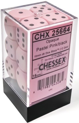 Opaque Pastel Pink/Black (D6 Dice Block of 12)