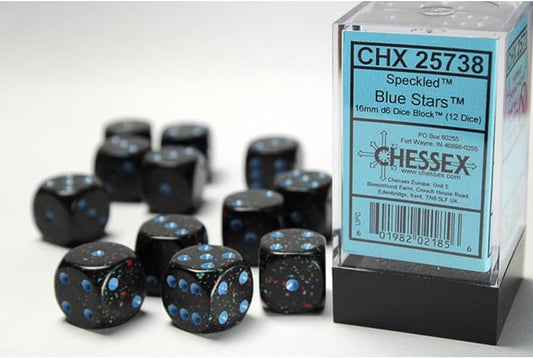 Speckled Blue Stars 16mm D6 (12 Dice)