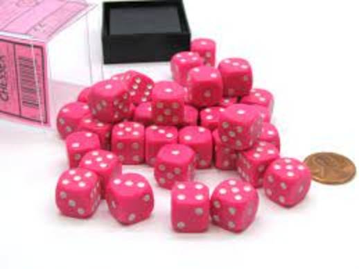 Opaque Pink/White (12mm D6 Block of 36 Dice)