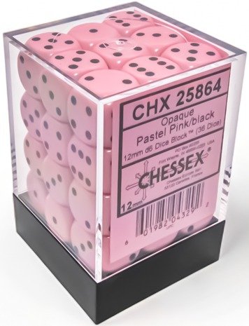 Opaque Pastel Pink/Black (12mm D6 Block of 36 Dice)