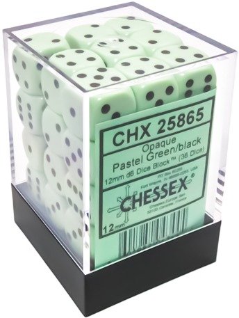 Opaque Pastel Green/Black (12mm D6 Block of 36 Dice)