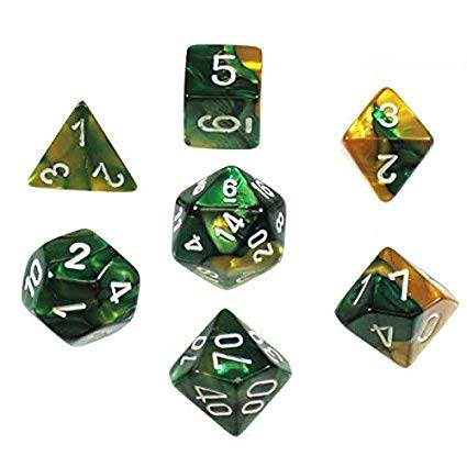 Gemini Gold-Green/White  (Polyhedral 7-Die Set)