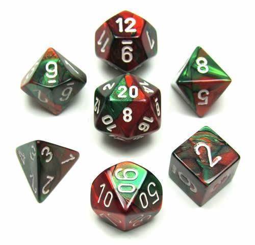 Gemini Green-Red/White  (Polyhedral 7-Die Set)