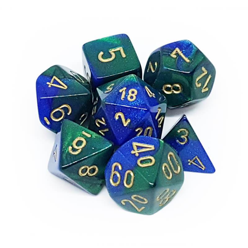 Gemini Blue-Green/gold (Polyhedral 7-Die Set)