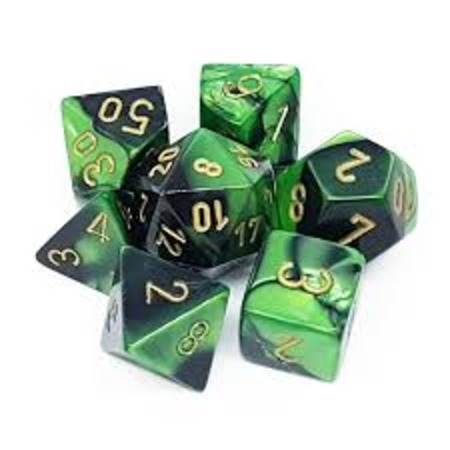 Gemini Black-Green/Gold  (Polyhedral 7-Die Set)