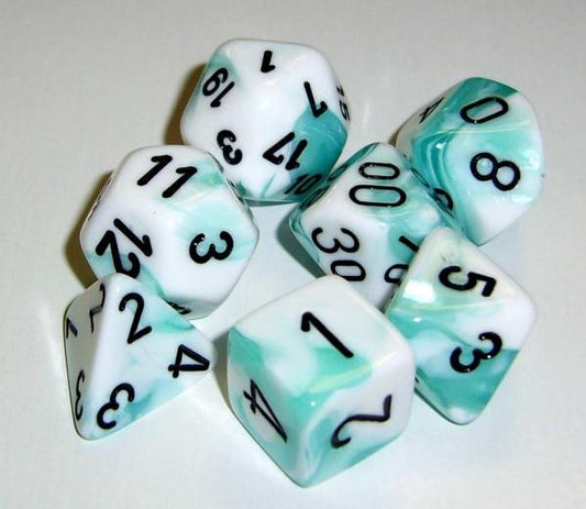 Gemini Teal-White/Black (Polyhedral 7-Die Set)