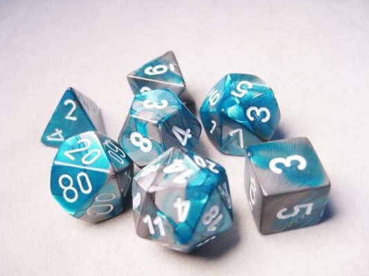 Gemini Steel-Teal w/white (Polyhedral 7-Die Set)