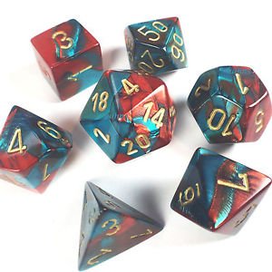 Gemini Red-Teal/gold (Polyhedral 7-Die Set)