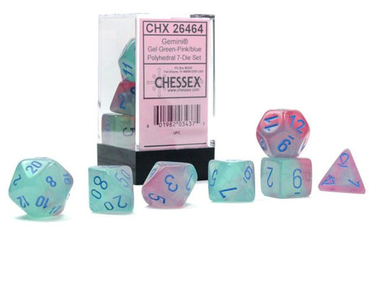 Gemini Gel Green-Pink/Blue (Polyhedral 7-Die Set)