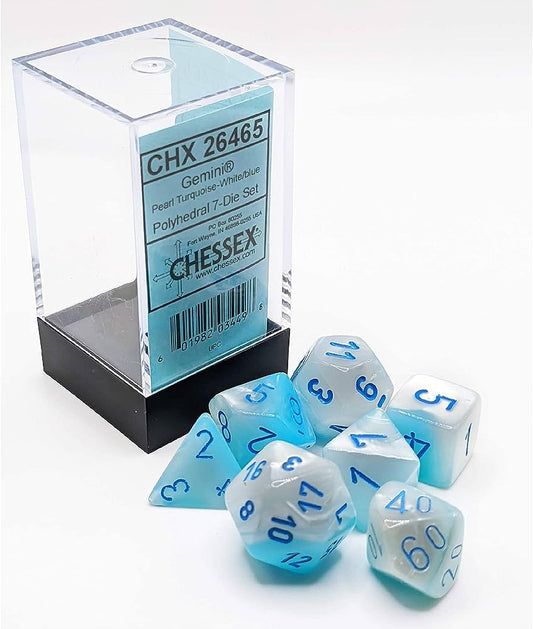 Gemini Pearl Turquoise-White/Blue (Polyhedral 7-Die Set)