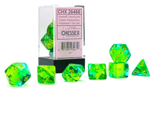 Gemini Translucent Green-Teal/Yellow (Polyhedral 7-Die Set)