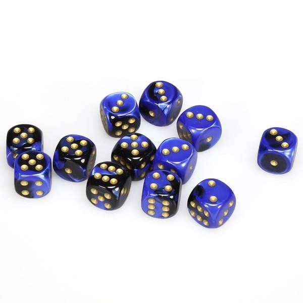 Gemini Black-Blue/Gold (D6 Dice Block of 12)