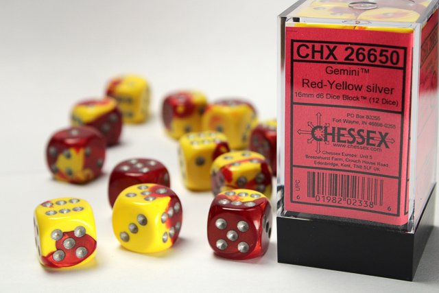 Gemini Red-Yellow/Silver (D6 Dice Block of 12)