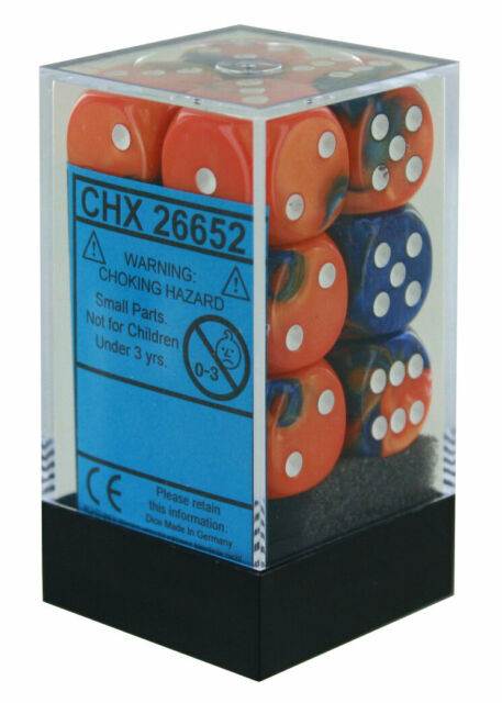 Gemini Blue-Orange/White (D6 Dice Block of 12)