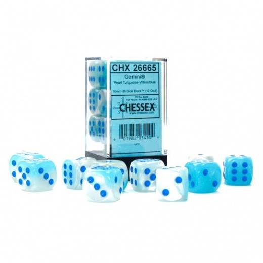 Gemini Pearl Turquoise-White/Blue (D6 Dice Block of 12)