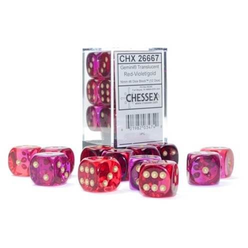 Gemini Translucent Red-Violet/Gold (D6 Dice Block of 12)