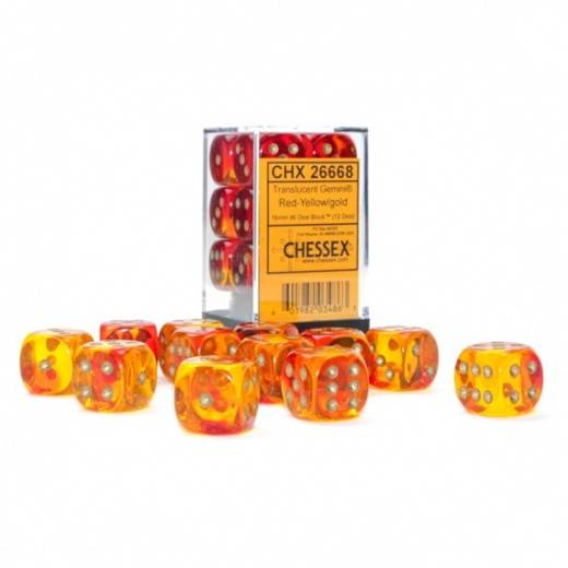 Gemini Translucent Red-Yellow/Gold (D6 Dice Block of 12)