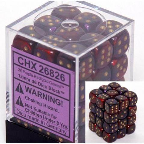 Gemini Purple-Red/Gold (12mm D6 Block of 36 Dice)