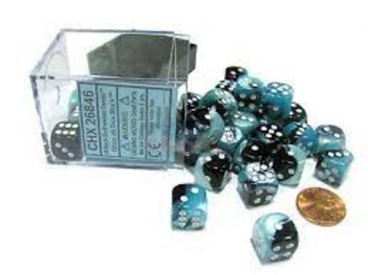 Gemini Black-Shell/White (12mm D6 Block of 36 Dice)