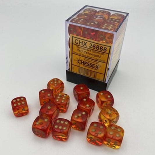 Gemini Translucent Red-Yellow/Gold (D6 Dice Block of 36)