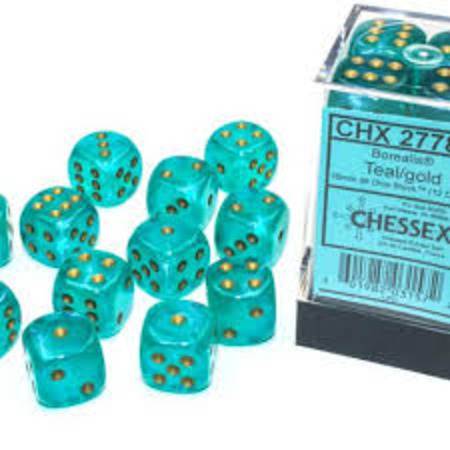 Borealis Teal/Gold (D6 Dice Block of 12)