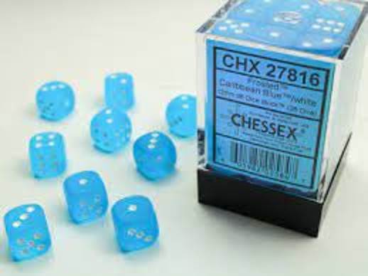 Frosted Caribbean Blue/White (12mm D6 Block of 36 Dice)