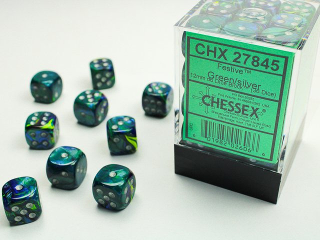 Festive Green / Silver (D6 Dice Block of 36)