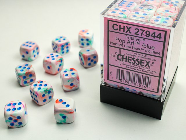 Festive Pop Art/Blue (12mm D6 Block of 36 Dice)