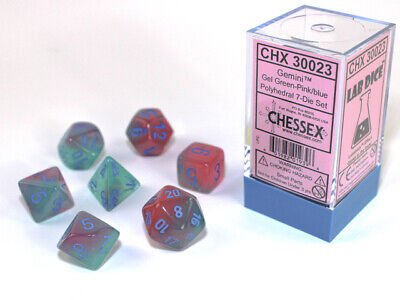 Gemini Mint Gel Green-Pink Blue Polyhedral Dice Set