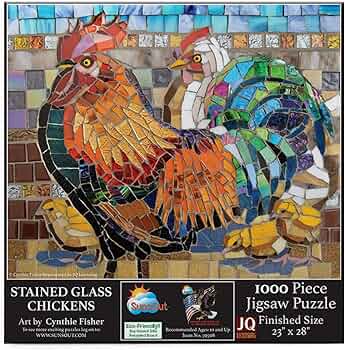 1000 Pc Puzzle: Stained Glass Chickens