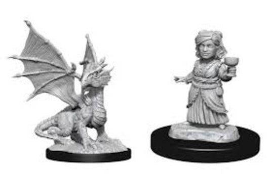 D&D Unpainted Minis: Silver Dragon Wyrmling & Halfling