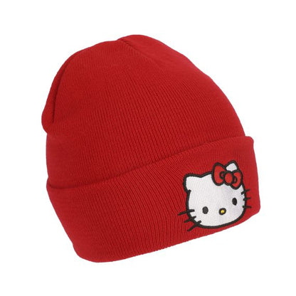 HELLO KITTY -Red Embroidered Cuff Beanie